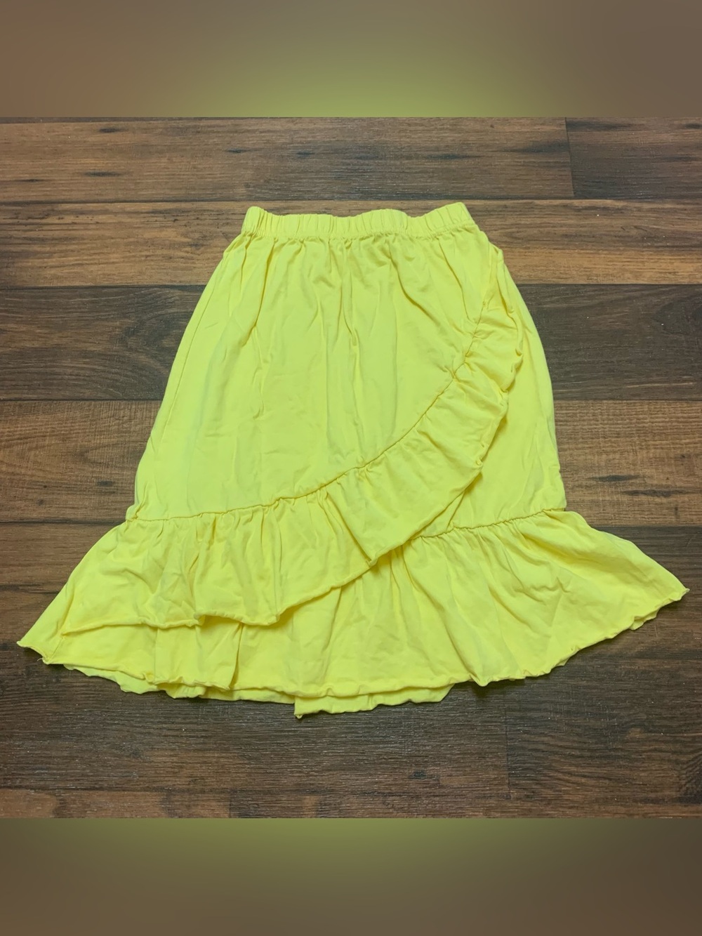 Girls Tiered Ruffle Yellow Midi Skirt Soft Cotton Waistband Waist Sz 8-10 Dotdog